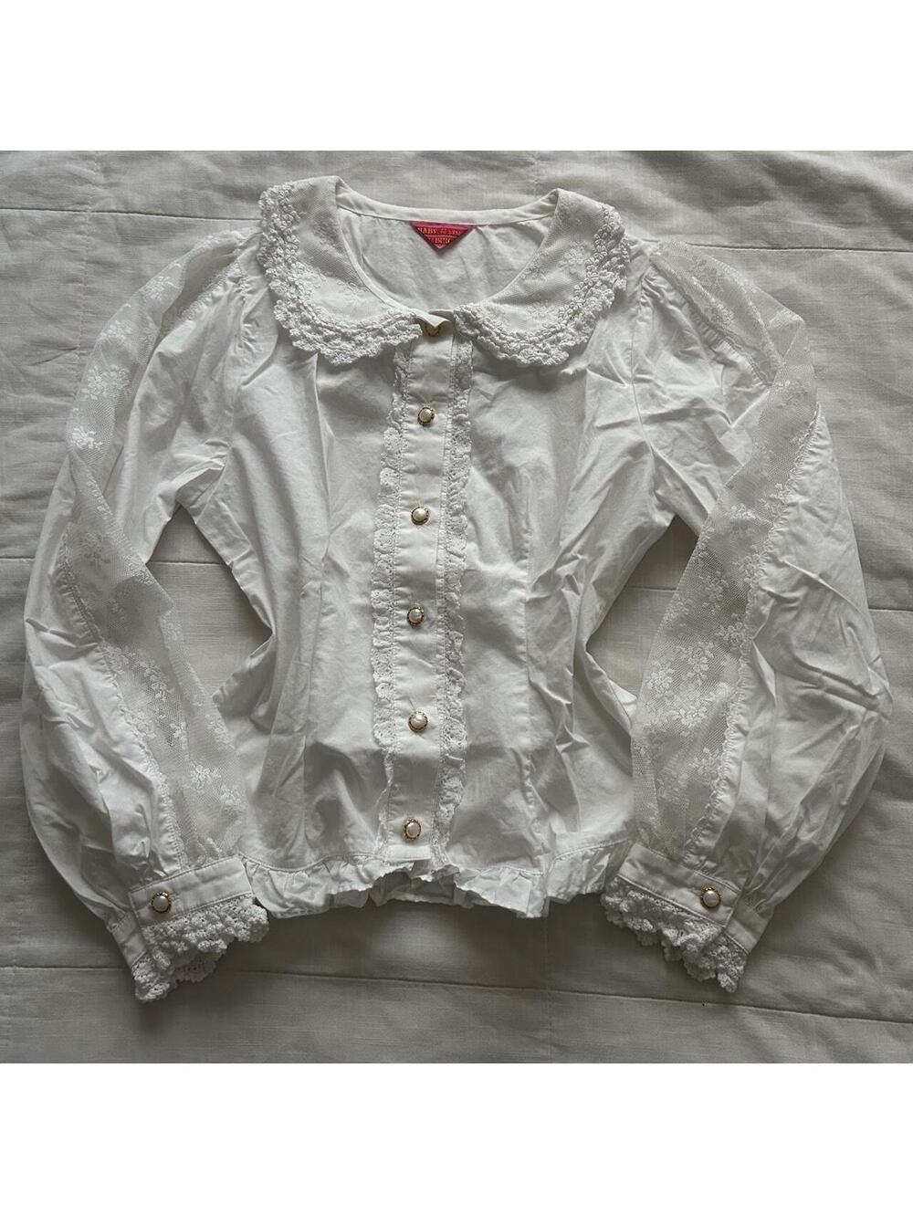 Baby the Stars Shine Bright Ivory Lace Peter Pan Collar Puff Sleeve Blouse XS